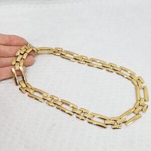 Modernist Domed Polished Gold Tone Rectangular Link Chain Choker Necklace